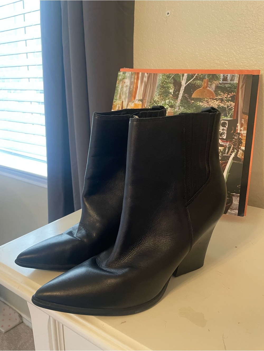 Marc Fisher Black Pointed Wedge Ankle Booties